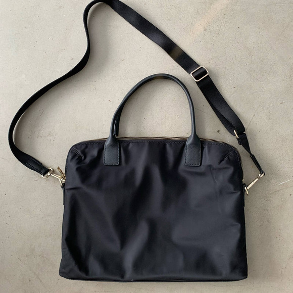 Kate Spade Laptop Messenger Bag Briefcase-Black-Nylon, Leather Trim, Striped - Picture 5 of 6